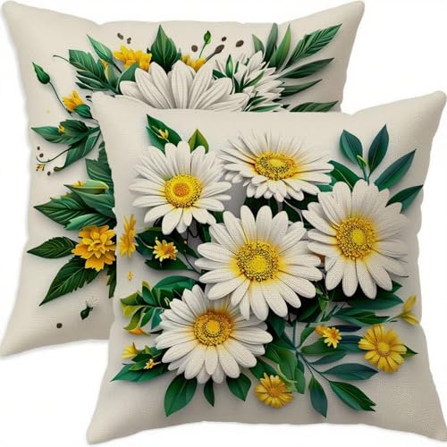 Housse coussin 55x55cm imperméable en lin blanc avec fermeture éclair