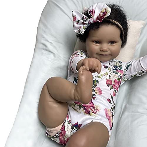 Adolly Gallery Lifelike Reborn Baby Dolls 22 Inch With Cloth Body African American Realistic Girl Doll Best Birthday Gift Set Name Amelia #TOP7