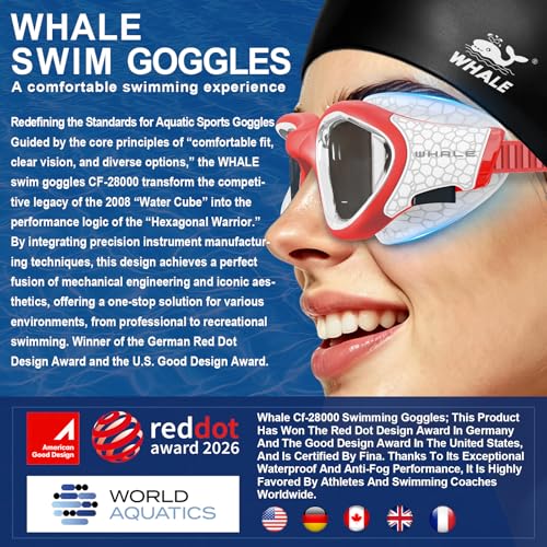Image of Whale Swim Goggles, HD Anti-Fog Goggles, Unisex | 100% UV Protection | Anti-Fog Design Clear Wide-Angle Underwater View