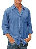 JMIERR Mens Denim Shirts Casual Chambray Long Sleeve Shirt 100% Cotton Button Down Shirt with Pockets, US 40(M), A Sky Blue