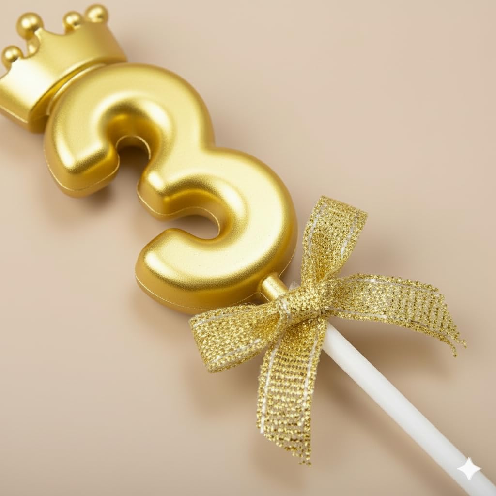 Gold Crown Birthday Candle - 3D Number 3 Cake Topper -6