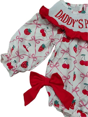 Deerhobbes Design your own Newborn Baby Girl Smocked Romper - Bow pattern Ruffle Sleeve Bubble Bodysuit for Summer3