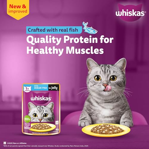 Whiskas Adult (+1 Year) Wet Cat Food, Ocean Fish Flavor, 80 g, Pack of 28 | Complete & Balanced Food for Adult Cats | Pet Food for Hydration of Cats