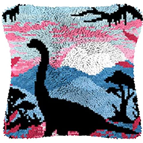 XUJINGJIE Kits De Gancho De Pestillo para Adultos Kits De Manualidades De Fundas De Almohada DIY Alfombra De Bordado De Funda De Cojín De Sofá, Dinosaurio, 43X43cm Cover