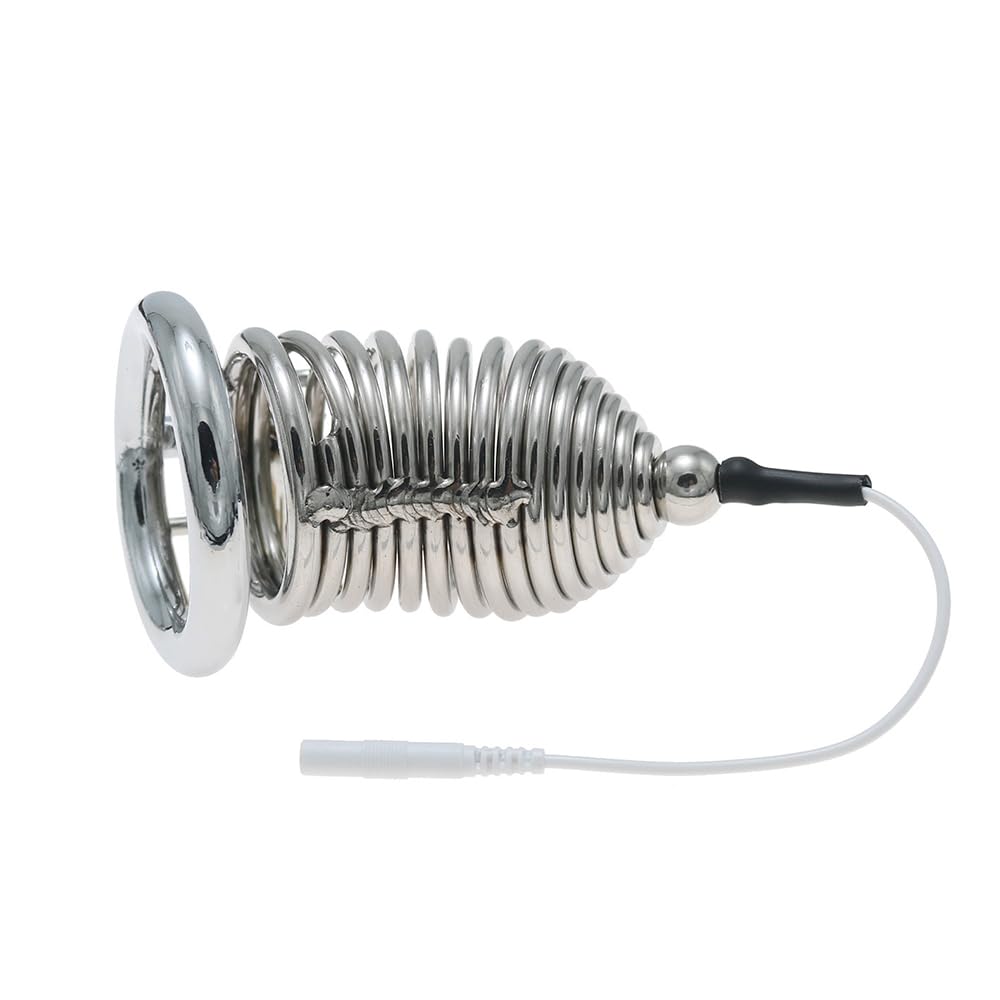 Elektro Shock Keuschheitskäfig Penisplug Metall Analplug Set BDSM Elektrische Stimulation Anal Dilatator Butt Plug Peniskäfig Bondage E-stim Extrem Sex Spielzeug für Männer (Ring:50mm/Plug:L)