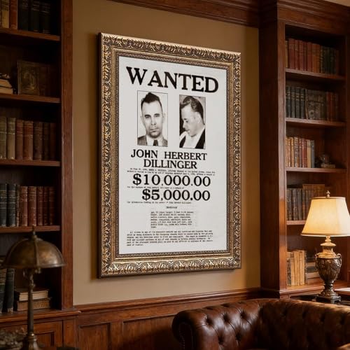Impression sur toile Wanted John Dillinger tableau déco bureau 50x76