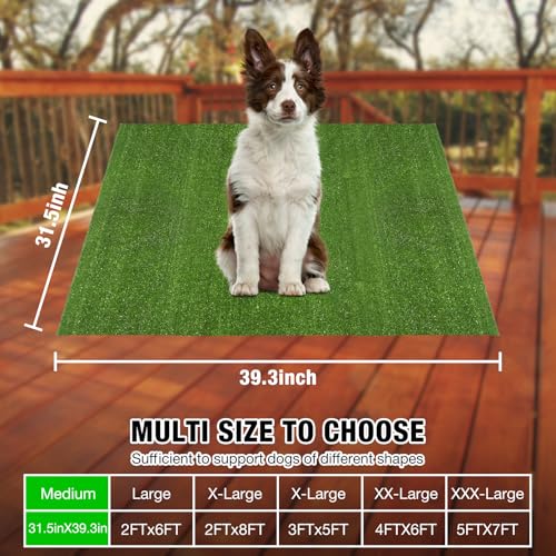 Image of GLOBREEN Fake Grass Pee Pad for Dogs, 31.5 inchx39.3 inch Puppy Potty Training Turf, Pets Artificial Grass for Patio Balcony Outdoor, Reusable Waterproof Easy to Cut