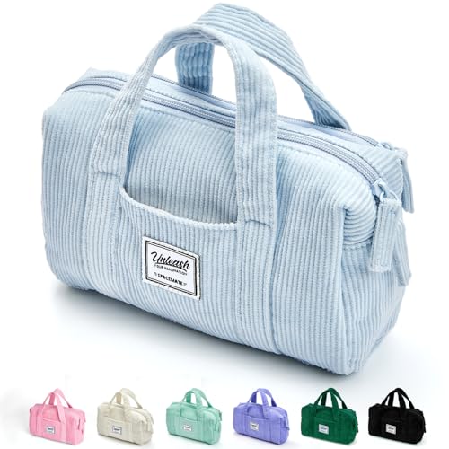 Image of SPACEMATE Pencil Case Pouch Box Bag School Supplies Girls Boys Kids, Cute Preppy Stuff Large Big Capacity Aesthetic Pen Organizer, Back to College Stationary, Baby Blue, Corduroy Style, 1800ml