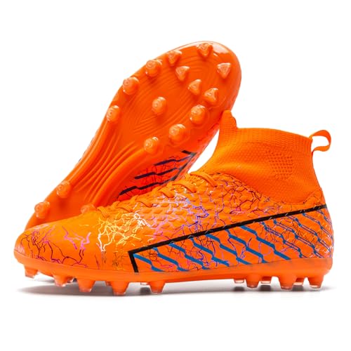 Image of Unisex Soccer Cleats Mens Lightweight No-Tie Lacing System Multi-Surface Football Shoes with Ankle Support for Beginners to Advanced Players
