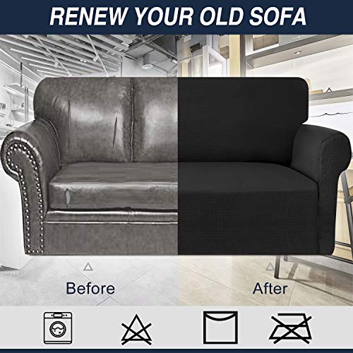 Pepibear 1 Piece Stylish Spandex Sofa Cover For 3 Cushion Couch High Elastic Thickened Sofa Slipcover Durable Fabric Couch Cover For Living Room With Elastic Band (Large, Black) #TOP4