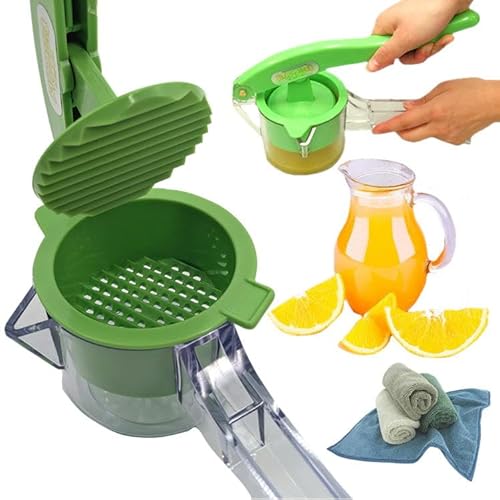 生搾り フルーツジュース ジューサー 絞器 家庭用 小型 洗いやすい フルーツ 絞り器 レモン絞り器 ハンドジューサー 生搾りジュース ダイエット 朝ごはん 無添加 健康 ギフト ドリンク三昧 お掃除クロス付 (グリーン)