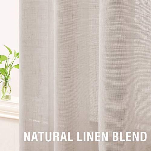 Linen Curtains Sliding Door Semi Sheer Curtain Panels, American Country Style Linen Curtain Drapes For Patio Door/French Door/Living Room, Privacy Protection (52" W X 95" L, Linen, 1 Pair) #TOP4
