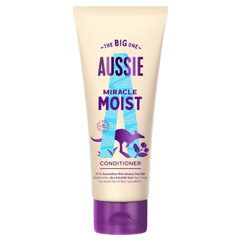 AussieMiracle Moist Hair Conditioner, Moisture-Quenching Vegan Formula For Dry & Damaged Hair, Replenishes Brittle Hair, With Macadamia Nut Oil, Cruelty Free, Recyclable Bottle, 350ml