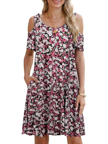 Image of BELAROI Womens Plus Size Dresses Short Sleeve Cold Shoulder Casual T Shirt Swing Dress Summer Beach Sundress