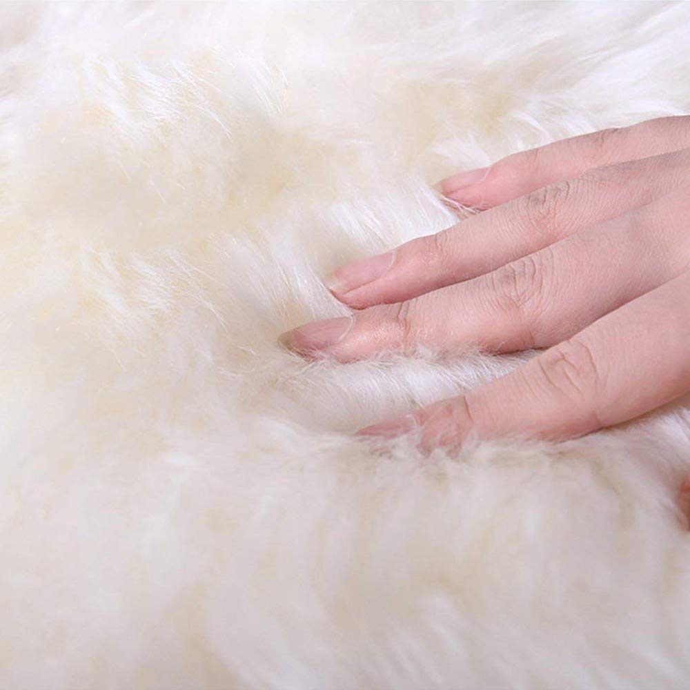 Faux Peau de Mouton en Laine Tapis (60 x 100 cm) Imitation Toison Moquette Fluffy Soft Longhair Décoratif Coussin de Chaise Canapé Natte Cozy Sensation comme véritable Laine(Blanc)