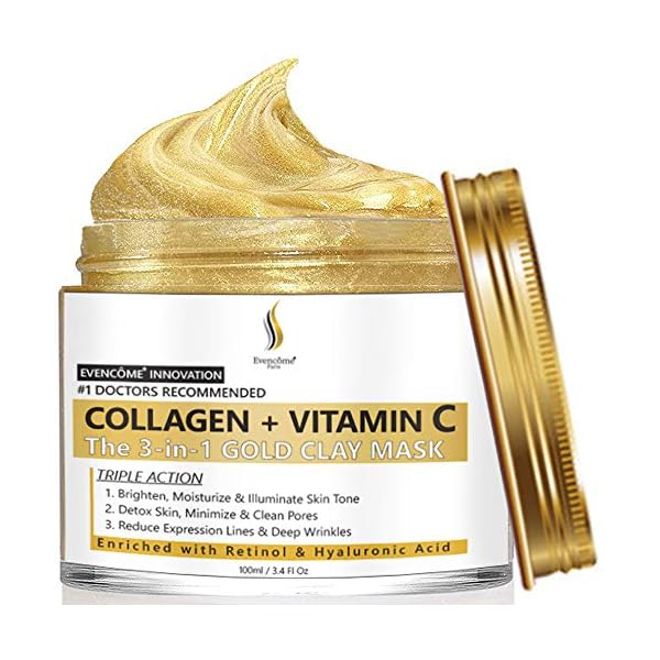 Collagen-Vitamin-C-Clay-Face-Mask-for-Skin-Care-Reduces-Wrinkles-Acne-Blemishes-Blackheads-Deep-Cleansing-Face-Mask-Brightens-Skin-Minimizes-Pores-Moisturize-Purify EVENCÔME Collagen + Vitamin C Clay Face Mask for Skin Care | Reduces Wrinkles, Acne, Blemishes & Blackheads | Deep Cleansing Face Mask | Brightens Skin, Minimizes Pores, Moisturize & Purify