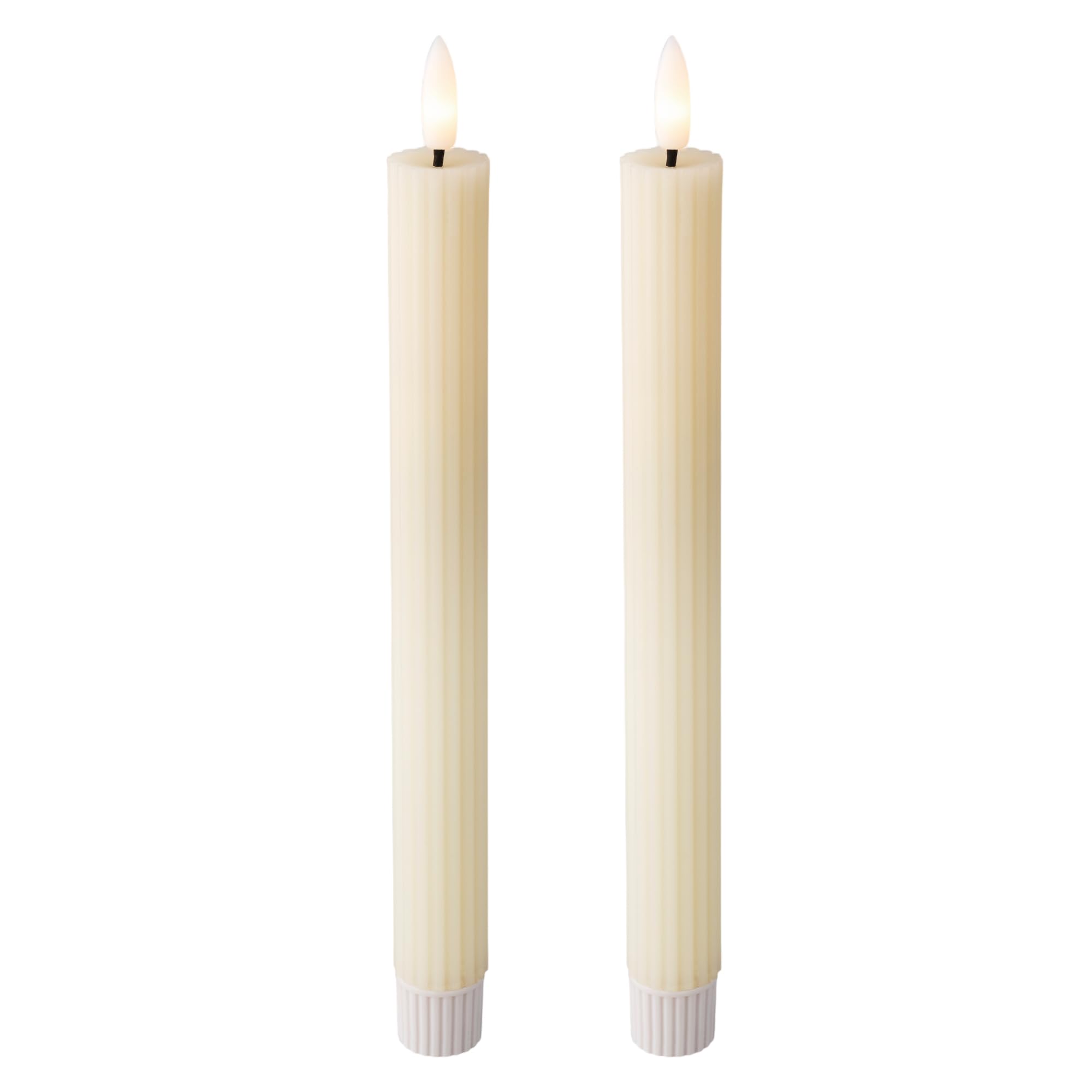 MIJOMA LED Real Wax Candle with Realistic Flame, Timer and Battery Operated, Indoor LED Candle with Warm White Light, Natural Look (Cream - Vertical Groove Pattern, Diameter 2 cm x 24 cm) — image 1