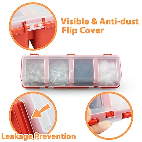 Screw Organizer Storage Bins, 2 Pack Stackable Bins with Lids, Divider Compartment Containers for Garage/Craft Tool Organizing, Tool Cart Cabinet Workbench Drawers Organization and Storage (Red) - Image 5