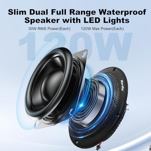 Herdio 6.5 Zoll Outdoor Lautsprecher, Aussenlautsprecher Wasserfest, 80W- Marine Lautsprecher mit LED Lichtern- für Sommerfahrten mit Offroader, Boot, UTV, ATV, RV Auto & Golf Cart, Schwarz