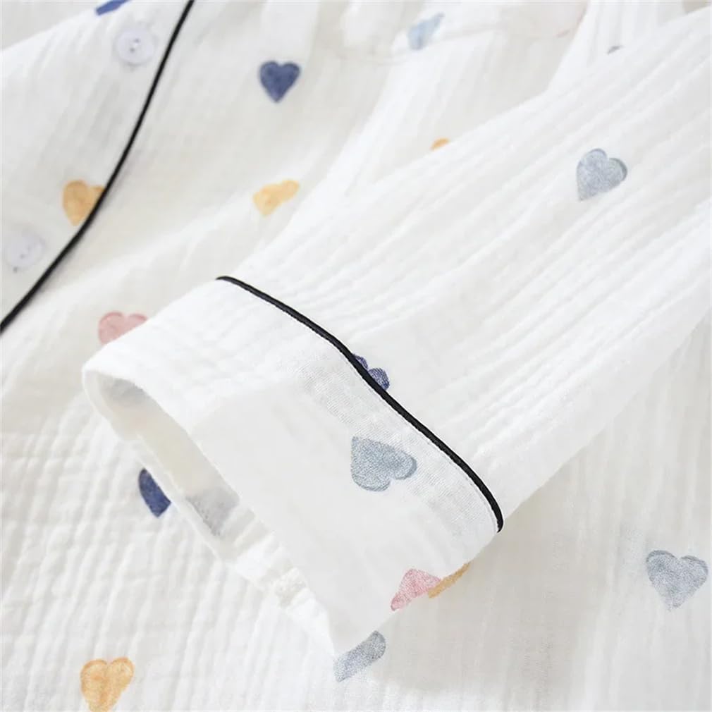 Conjunto de pijama estampado de primavera de dos piezas, holgado, cómodo, cárdigan de algodón para mujer, ropa de descanso