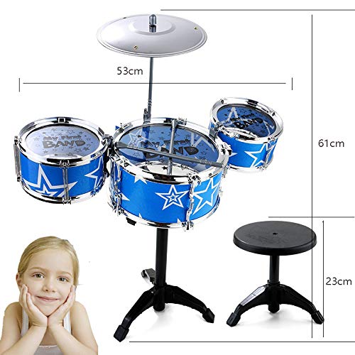 Kids Drum Set with Adjustable Throne, Cymbal & Drumsticks, Metallic Blue Christmas Toy Gift