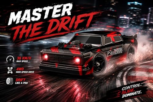 Image of RC Drift Car 1 /16 Scale 4WD Remote Control Racing Car with LED Headlights, 2.4 GHz High Speed Drift Vehicle, 7.4 V 1200 mAh Rechargeable Battery with Extra Tires for Kids and Adults