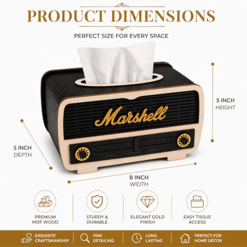 Image of Wooden Tissue Box Holder with Premium Decorative Design, Elegant Tabletop Tissue Case for Home, Office, Living Room & Bedroom, Sturdy MDF Wood Tissue Cover, 8 x 5 x 5 Inch