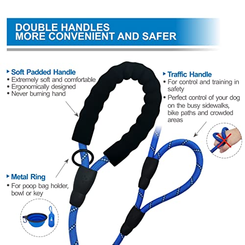 Vozrels Dog Leash 6Ft, Double Handle Dog Leash With Comfortable Padded And Highly Reflective Thread, Heavy Duty Traffic Rope Leashes For Large And Medium Dog Control Safety Training (Navy Blue) #TOP2