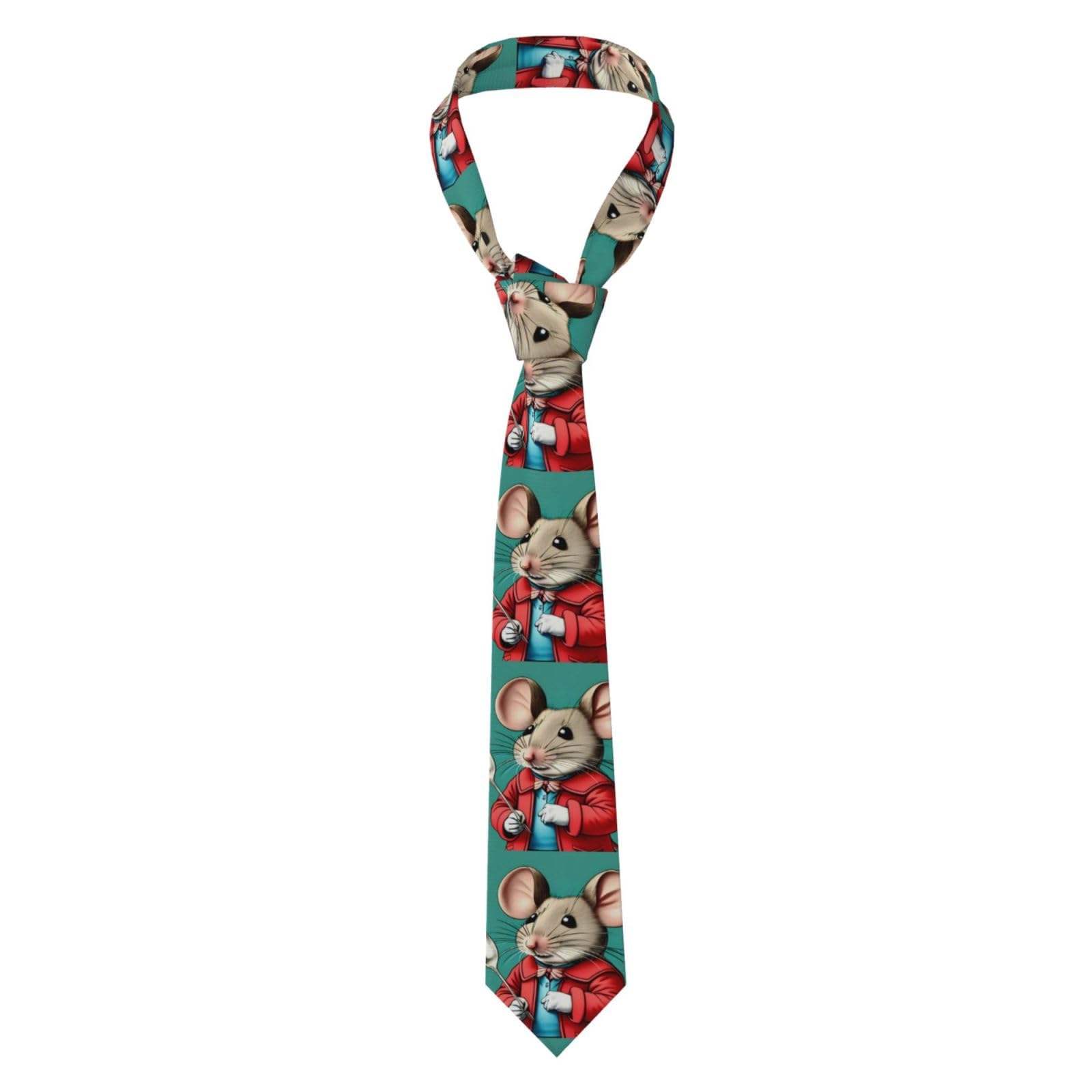 HJFCZH Men's Necktie Tie The mouse with the spoon Printed Soft and Comfortable, Non-Deforming, Fade-Resistant, Flat and Crisp