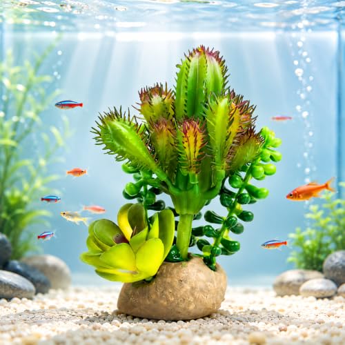 Image of Foodie Puppies Aquarium Plastic Plant with Resin Base - (Cactus Plant, 4.5 x 4 x 12.5 cm) for Fish Tank, Freshwater & Saltwater Natural Decor