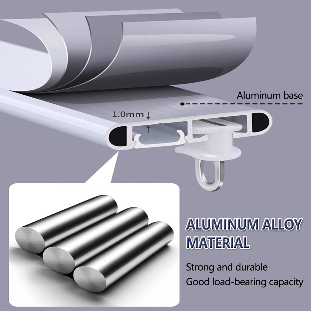 Rail De Plafond En Aluminium Pour Rideaux Rail De Rideau Ultra-Fin Pour Fenêtre À Ouverture Vers L'Intérieur Rail De Rideau Caché Rail De Rideau Coulissant Pour Salon Chambre Balcon(Blanc,300cm)