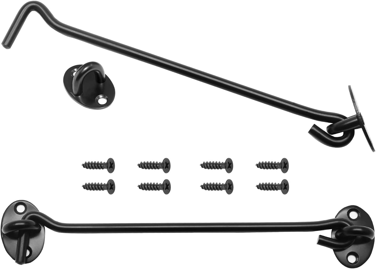 2-Pack 8-Inch Privacy Hook & Eye Latches - Black Stainless Steel Gate Lock For Barn Doors & Cabinets