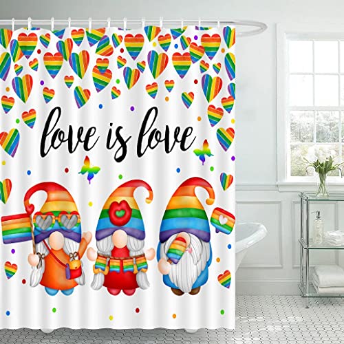 Cyrekud 72" X 72" Pride Gnomes Shower Curtain Lgbt Love Wins Love Is Love Rainbow Bathroom Set Colorful Rainbow Love Heart Home Bath Bathtub Decor Durable Fabric Machine Washable With 12 Hooks #TOP1