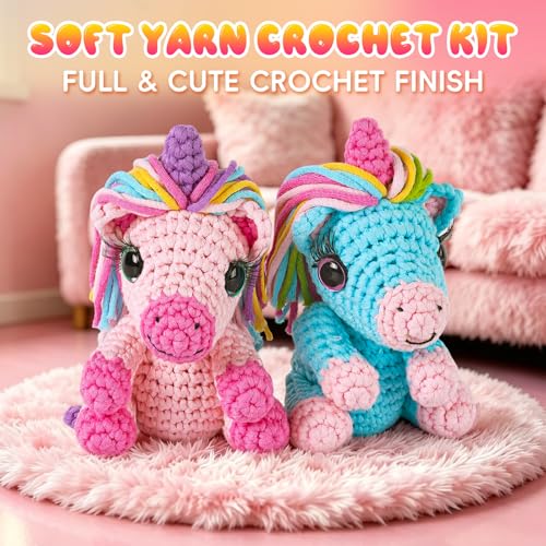 Image of Gipony Crochet Kit for Beginners Animal,Crochet Animal Kits,Crocheting Kit for Starters,Learn to Crochet with Step-by-Step Video Tutorials,Beginner Crochet Kits for Adults(2 Pack Unicorn​)