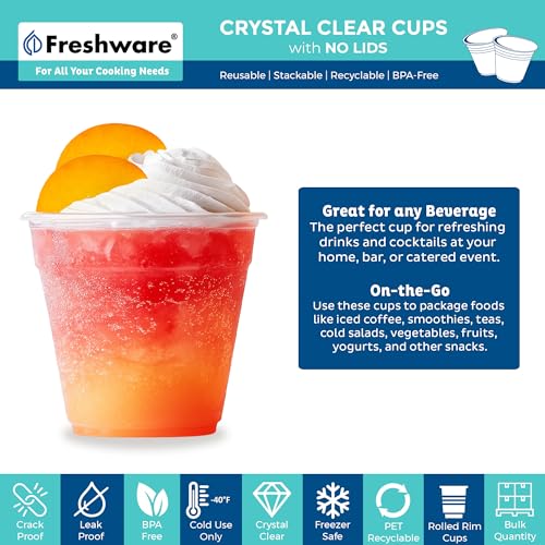 Image of Freshware 9 oz Clear Disposable Plastic Cups, 100 Pack Clear Plastic Cups Tumblers, Heavy-duty Party Glasses, Disposable Cups for Thanksgiving, Halloween, Christmas Party