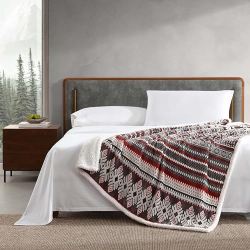 Image of Eddie Bauer - Throw Blanket, Brushed Fleece & Plush Sherpa Soft Bedding, Blanket for Couch & Bed (Sycamore Red, 50 inch x 60 inch)