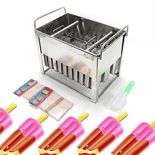 WUPYI Ice Cream Stick Mold,30pcs Stainless Steel Popsicle Frozen Mold Ice Pop Molds Lolly Pop Makers 85g with Notch,with Wooden Sticks and Cleaning Brush,US Stock (Round with Notch)