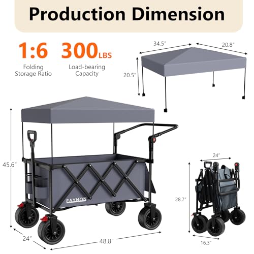 3 in 1 Collapsible Wagon with 300lbs Weight Capacity,150L Heavy Duty Utility Cart with Removable Canopy,with Big All-Terrain Beach Wheels & Drink Holders,Gray by EAYNON - Used condition - Image 2