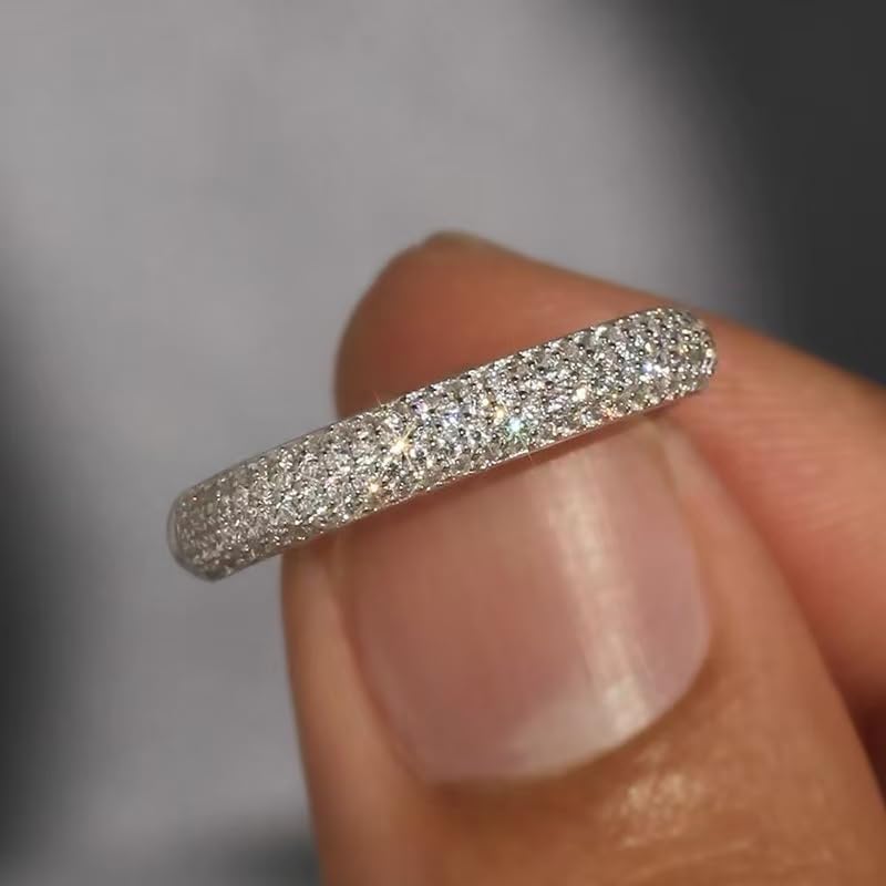 ENDLESSNESS & ETERNITY Half Eternity Band Ring 14K White Gold Plated CZ Cubic Zirconia Stackable Wedding Band for Women - Image 4