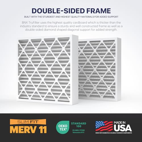 Image of BNX TruFilter 20x20x4 (19.5'' x 19.5'' x 3.63'' Slim Fit) MERV 11 Air Filter 2-Pack - MADE IN USA - Air Conditioner Furnace Filters HVAC AC Furnace Filters for Dust, Pet, Mold, Pollen MPR 1200 FPR 7