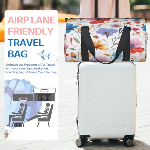 Watercolor Flower Travel Duffel Bag for Women and Men, Colorful Floral Sport Tote Gym Bag Carry on Weekender Overnight Bags3