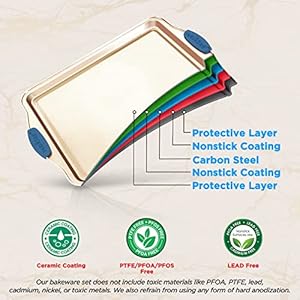 NutriChef 10 Piece Nonstick Bakeware Set Premium Carbon Steel Baking Trays wHeatsafe Silicone Handles Includes Pizza Crisper Loaf Pan 12 24 Cup Muffin Pans RoundSquare Pans Cookie Sheets