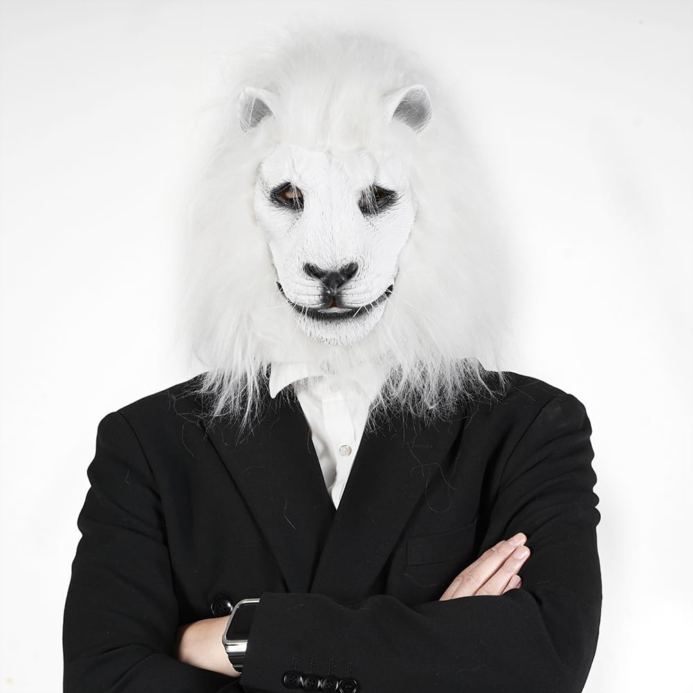 ZDOVLZZPON NoveltyWhite Lion Head Mask, Halloween Costume Party Animal Head Mask