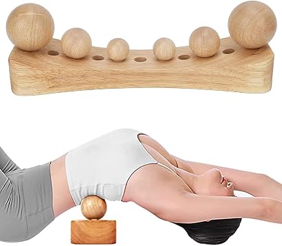 Psoas Muscle Release Tool Wooden Body Massage Tool Point Wood Massager with 6 Massage Heads for Occipital Back A