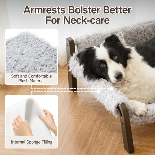 MEWOOFUN Hundesofa für Mittlere Hunde Erhöhtes Hundesofabett – Hundebetten für große und mittelgroße Hunde mit rutschfester Unterseite, Atmungsaktives Hundeliege mit Abnehmbarem, 87 x 63 x 28 cm, Grau