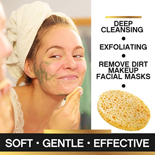 Facial Sponges 100% Natural Compressed Cellulose (50 Count Pack) | Eco-Friendly & Reusable | Makeup Remover Pads/Sponge | Exfoliating Facial Wash/Scrub & Skin Cleanser #TOP4