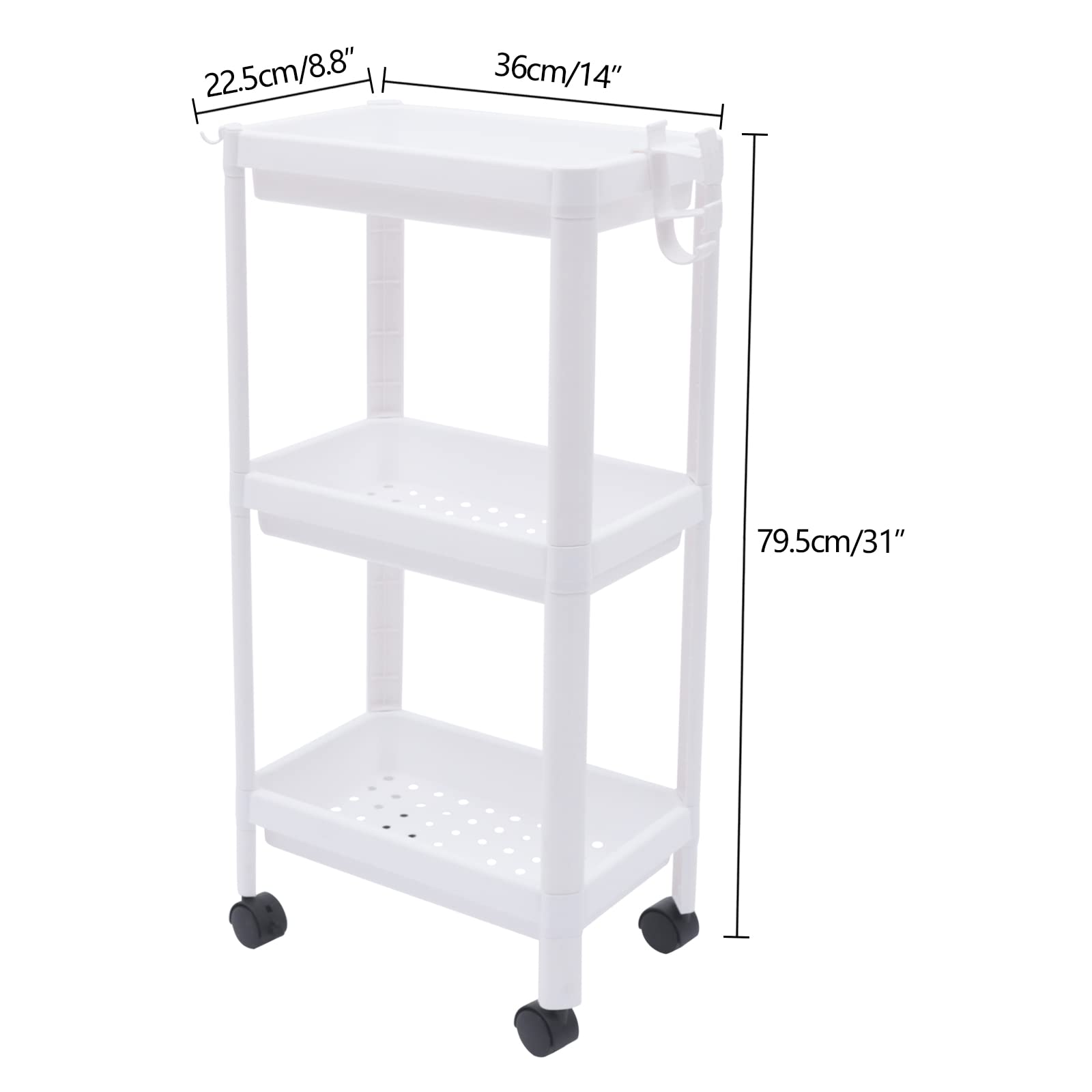 Costway Carrello da cucina con 3 cassetti 2 armadietti chiusi con ripiani regolabili, Isola con barra laterale Bianco