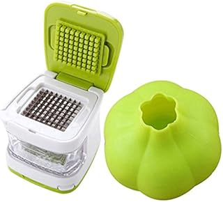 Condello Casa Kitchen Food Aid Garlic Ginger Master Box Plastic Stainless Steel Cube Press Cutter Mincer Chopper Crusher Slicer Grater Grinder Twister Dicer Machine Silicone Peeler Gadget Green Tool