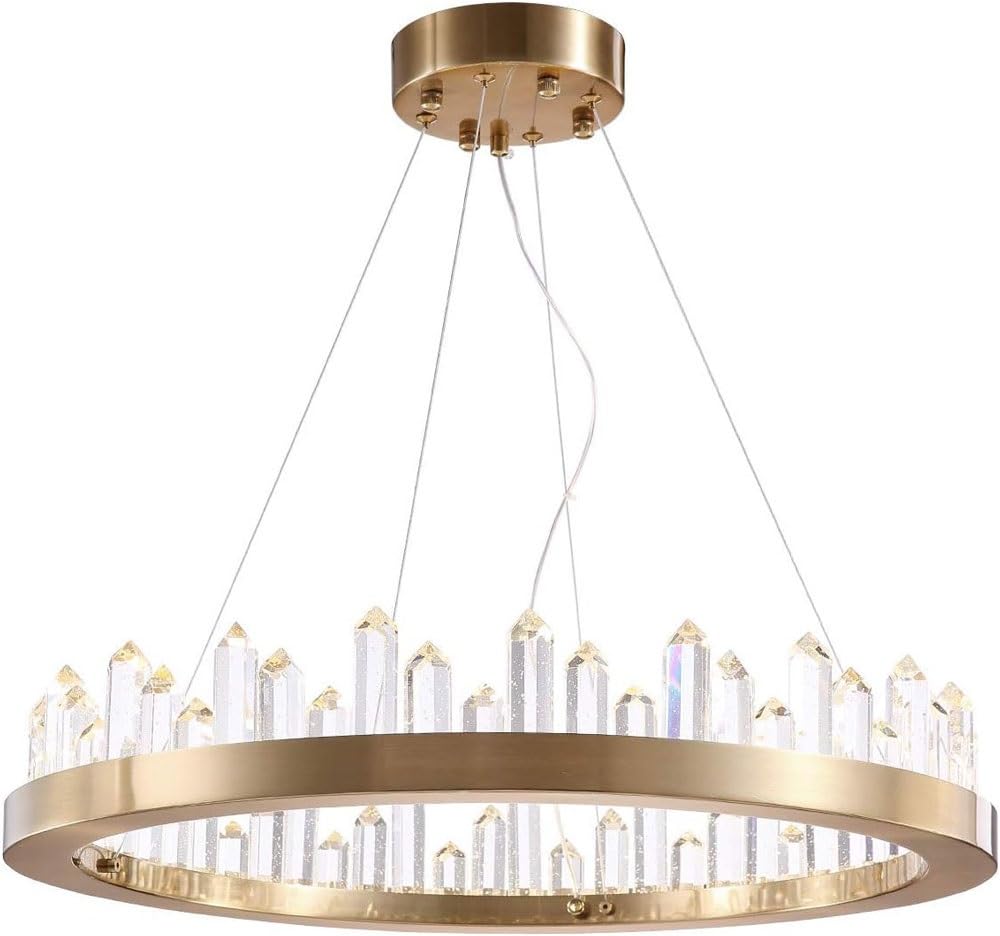 Lustre rond en cristal à hauteur réglable pour sublimer une salle à manger sombre