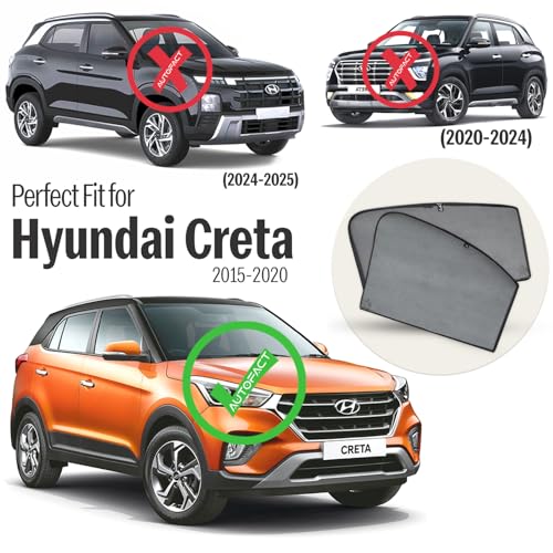 Image of Autofact Car Sunshades for Hyundai Creta Old (2015 to 2020), UV Protection, Useful Car Accessories, Custom fit Sun Shades for Side Windows, Set of 4